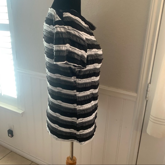 Dana Buchman stripped black, gray and white shirt, blouse , top. - Picture 2 of 9